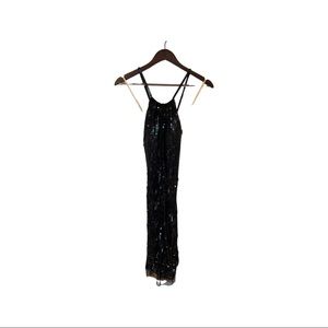 Basix black sequin high neck, low back cocktail dress